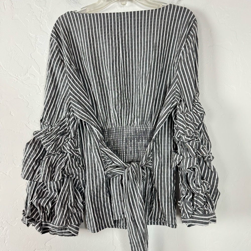 WHBM White House Black Market Blouse Top Popover Knit Seersucker Striped Cotton - Picture 2 of 7